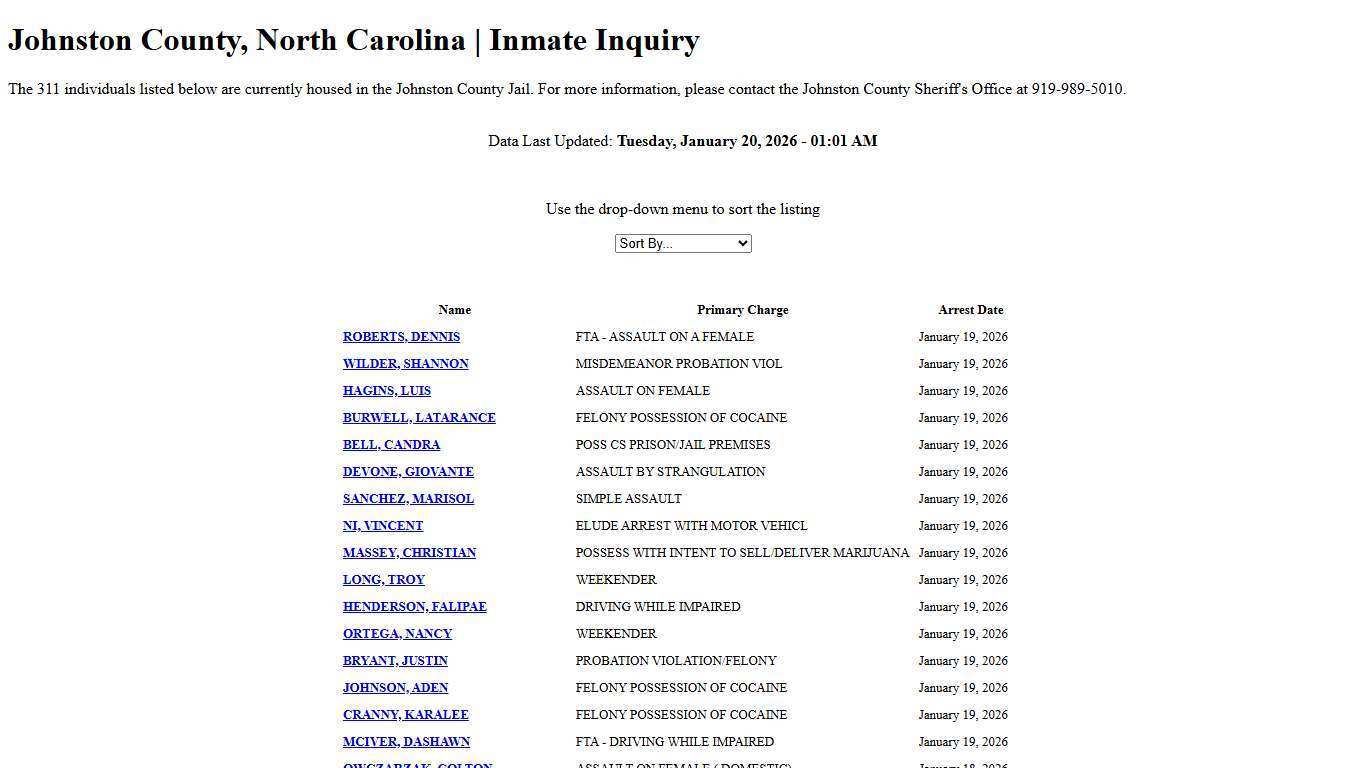 Johnston County, North Carolina | Inmate Inquiry
